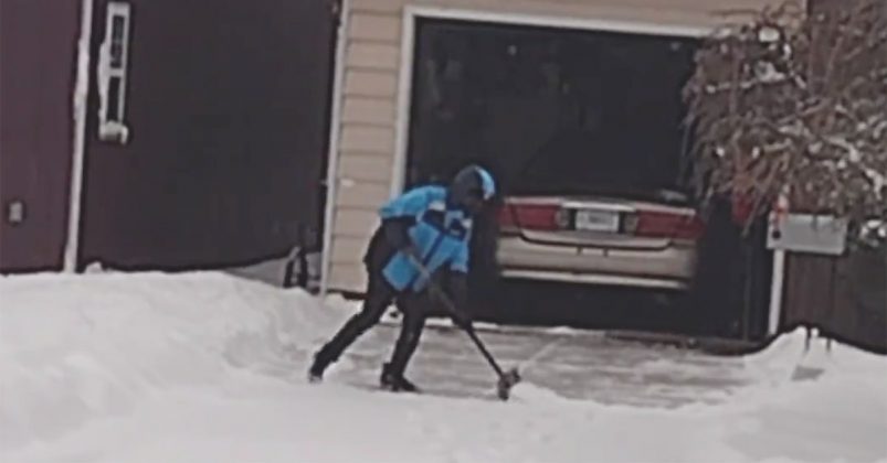 When a kind delivery driver noticed a 90-year-old woman struggling to reach her mailbox, he shoveled her whole driveway.