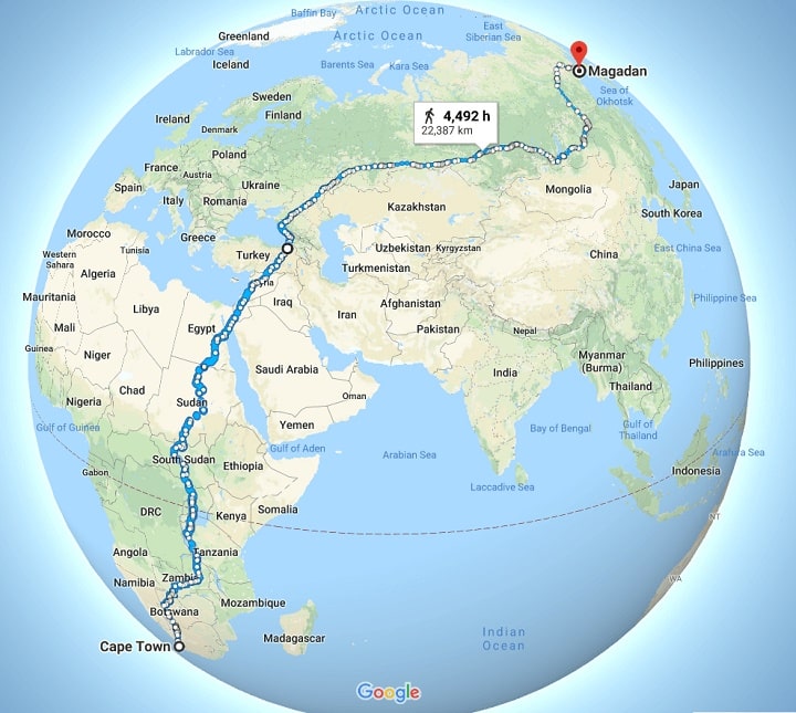 longest walk in the world? The 14000-Mile Trip from Magadan to Cape Town