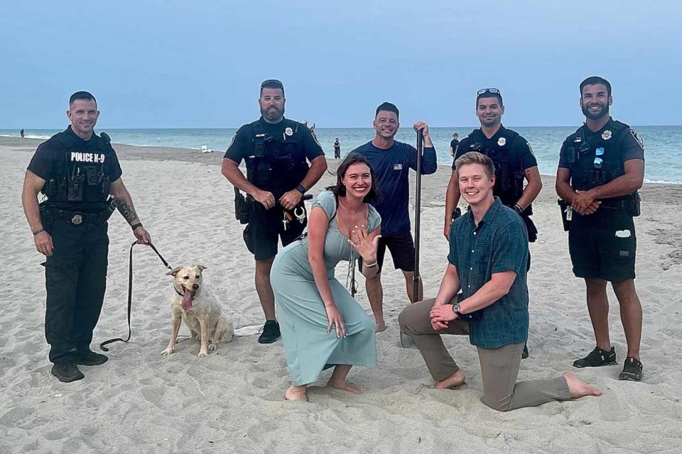 Teen using a metal detector locates a missing engagement ring in the sand, saving a man’s beach proposal.