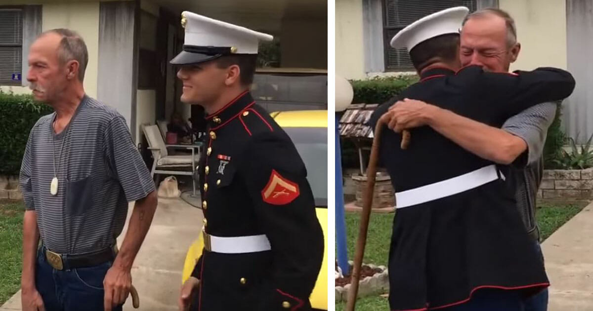 Marine Surprises Vietnam Vet Grandfather on His Birthday